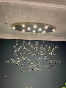 Lustre suspendu en cristal long, lumière suspendue en cristal K9, branche de fleurs, lumière de plafond pour hôtel, salon - Product Image 2