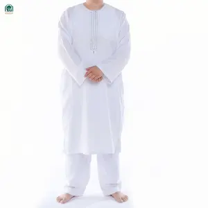 자수 Ikaf 모로코 모자 스타일 긴 소매 이슬람 남자 드레스 Kaftan Djellaba Jubbah 이슬람 의류 라마단 Eid 선물