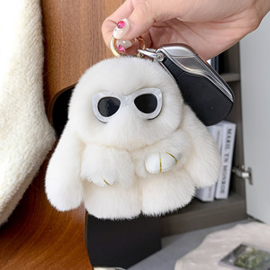 Cute Fashion Fluffy Bunny Keychain <b>Rabbit</b> Plush Key Chains with love Heart Glasses Soft <b>Rabbits</b> Fur Pompom Ball Bag Charms <b>Gifts</b> - Product Image 2