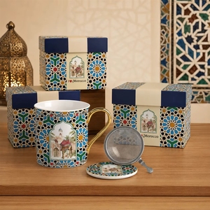 Mug en céramique de style ethnique vintage marocain de <span class=keywords><strong>Marrakech</strong></span> avec couvercle et infuseur à thé, personnalisable ODM/OEM - Product Image 3