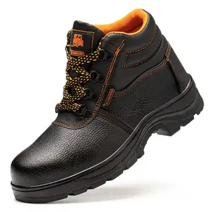 Moda nero antiscivolo scarpe di sicurezza in acciaio impermeabile in pelle per gli uomini dell'industria pesante