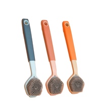 Brosse à vaisselle multifonctionnelle 2-en-1 en silicone pour nettoyage en profondeur, avec manche long antidérapant et pointe grattoir anti-rayures pour la cuisine