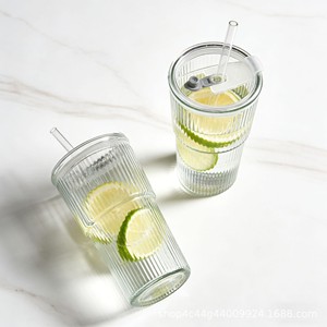 Set di bicchieri in vetro da 20oz con coperchi, cannucce <span class=keywords><strong>e</strong></span> spazzola per la pulizia, design a coste con imballaggio in schiuma per caffè freddo, succhi <span class=keywords><strong>e</strong></span> frullati - Product Image 5