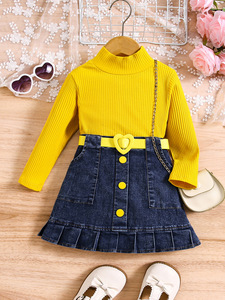 Nuevo Conjunto para Niña de Falda, Top de Manga Larga y Falda Corta Plisada de Mezclilla, Estilo Occidental, Rosa para Cumpleaños, Conjunto <span class=keywords><strong>Vaquero</strong></span> Infantil - Product Image 4