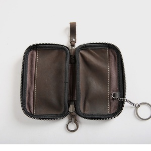New Arrival Vintage Genuine Crazy Horse Leather Card Holder <b>Pouch</b> Short Zipper Coin Purse with Keychain Open Closure Type - Product Image 4