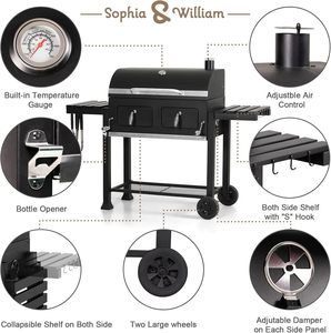 <span class=keywords><strong>Barbecue</strong></span> au <span class=keywords><strong>charbon</strong></span> de bois extra large, robuste, avec <span class=keywords><strong>chariot</strong></span> extérieur, plateaux à <span class=keywords><strong>charbon</strong></span> et table latérale pliable - Product Image 5