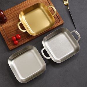 Stainless Steel Square Serving <b>Tray</b> With Handles For <b>Snacks</b> And Barbecue Fries Gold Finish 20Cm - Product Image 3