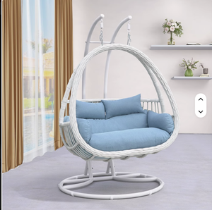 Fauteuil suspendu en forme d'œuf avec support en acier - Construction résistante aux intempéries - Balançoire en rotin tressé - Hamac au design de grand panier - Product Image 2