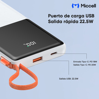 Miccell Pengisi Daya Cepat 22.5W PD 10000mAh Baterai Eksternal Dengan Layar LED Pengisi Daya Kabel Terintegrasi Pengisi Daya Untuk iPhone Android