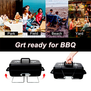 Réchaud de camping 47x28x28cm en métal, barbecue portable au charbon de bois pour extérieur avec couvercle - Product Image 3