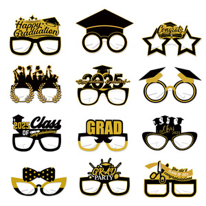 New Graduation Season Photo Props, Paper <strong>Glasses</strong>, Black Gold Graduation Ceremony <strong>Party</strong> Decoration Props - Product Image 6