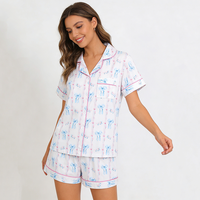 Ensemble de pyjama deux pièces décontracté pour femme, manches courtes, été-automne, en tissu tricoté doux, taille élastique, vente en gros