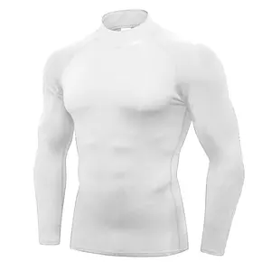 T-Shirt da ginnastica Slim Fit personalizzata a maniche lunghe con collo alto e muscoletto per allenamento sportivo da ginnastica sportiva da uomo per la corsa