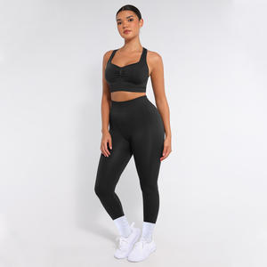 VraciveBomen ठोस ब्रा लोचदार कमर सक्रिय खिंचाव हल्के सहज योग सेट महिलाओं को उच्च कमर जिम लेगिंग - Product Image 1