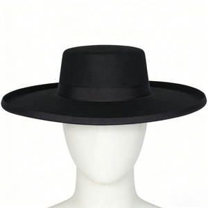 Elegante Sombrero Fedora Negro <span class=keywords><strong>de</strong></span> Ala Plana, Sombrero Clásico <span class=keywords><strong>de</strong></span> Caballero para Disfraces y Ocasiones Formales - Product Image 1