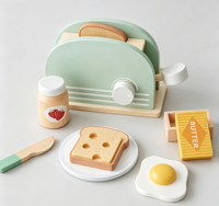 Set Mainan Pemanggang Roti Kayu untuk Anak-Anak, Mainan Simulasi Sarapan, Pembuat Roti, Permainan Peran, Mainan Makanan Dapur
