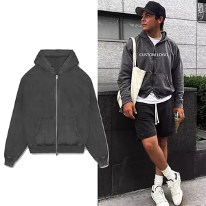 Sudadera con capucha personalizada con bordado, estilo Y2K, con cremallera, diseño vintage, 100% algodón, de alto gramaje, para hombre, con efecto desgastado y decolorado por el sol. - Product Image 1