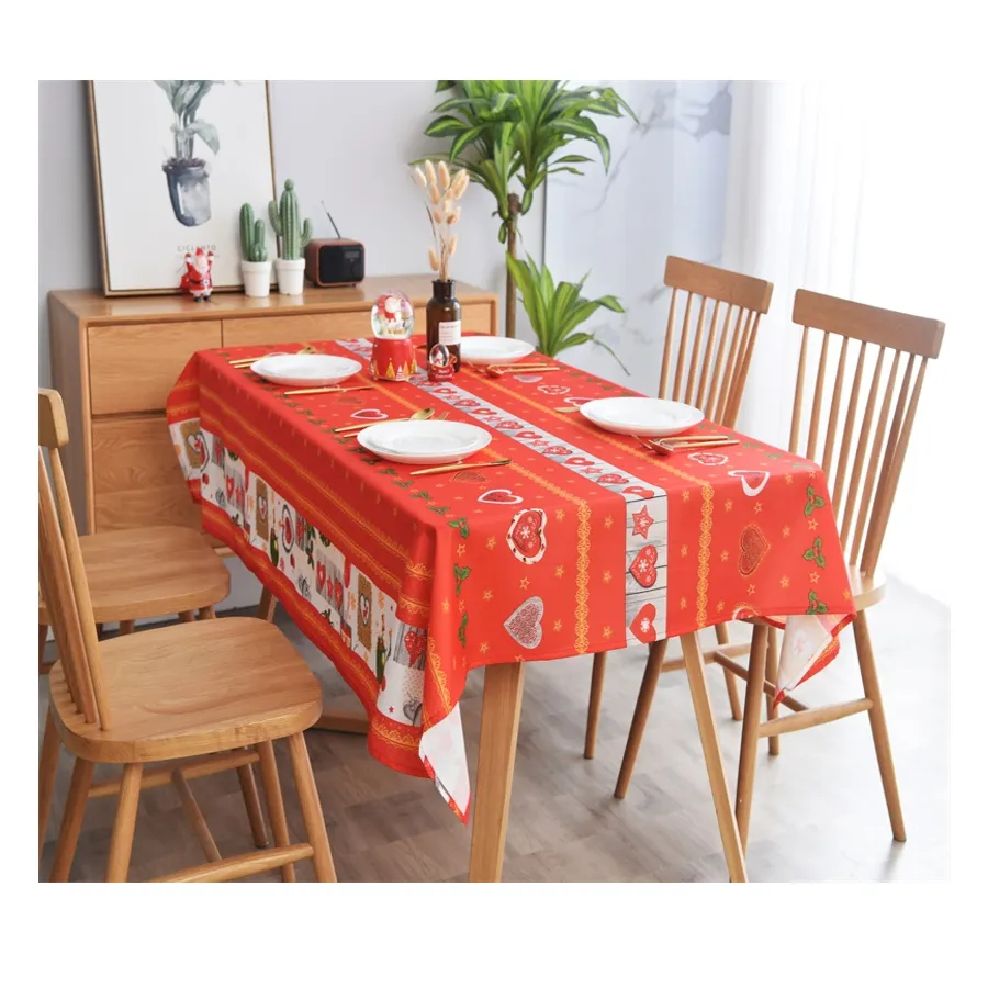 Dining table cloth Christmas tablecloth fabrics polyester fabric table cover for party outdoor white and red color fastness