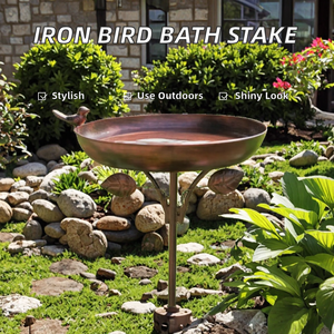 Bain d'oiseaux cascade rectangulaire en fer rustique vintage avec piquet pour la décoration extérieure de jardin, de cour et de terrasse - Product Image 2