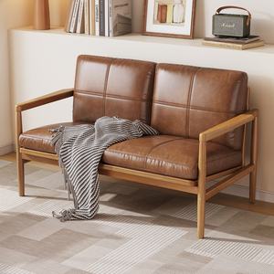 Canapé en cuir 2 places de style moderne du milieu du siècle avec cadre en bois, canapé d'appoint rétro pour salon, décoration minimaliste pour la maison - Product Image 5