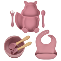 Ensemble de 8 pièces : Assiette, bol, gobelet d'apprentissage, cuillère et fourchettes en bois, vaisselle pour enfants avec ventouse, boîte