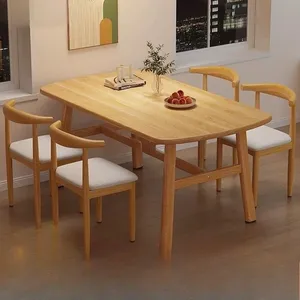 Juego de Mesa de Comedor Rectangular de Madera Moderna con <span class=keywords><strong>4</strong></span> Sillas, para Apartamentos Pequeños, Restaurantes, Hogar, Comercial, Estilo Minimalista - Product Image 1