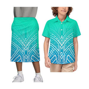 1MOQ Livraison directe Polynésien Elei Tribal Design Custom Boy Short Sleeve Shirt Soft Pockets Button Beach Longi Skirt Sarong - Product Image 1