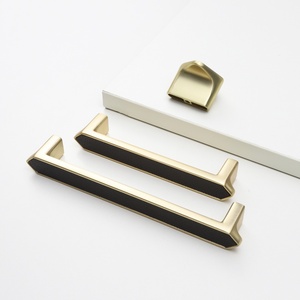 Schwarze Leder möbel griffe Gold Zink legierung Schrank Schubladen griff Luxus Kleider schrank zieht Kommode Türgriffe - Product Image 3