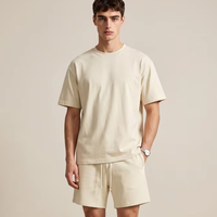 Ensemble de survêtement personnalisé en coton vierge avec t-shirt et short de sport assortis, tenue d'été 2 pièces pour hommes, pré-rétréci par le fabricant