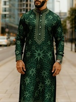 Qamis traditionnel pour homme, demi-fermeture à quatre boutons, col montant, manches longues, imprimé, style Dishdasha, pour affaires, gentleman, soirée urbaine, vente en gros
