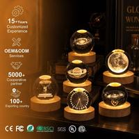 Boule de Cristal Gravée au Laser 3D, Ornement Artisanal Créatif, Petite Veilleuse, Lumière Chaude, Cadeau
