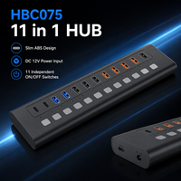 Hub USB C 11 en 1 con Múltiples Puertos y 11 Interruptores Individuales, Adaptador de Corriente de 12V 4A con Carga Inteligente para PC