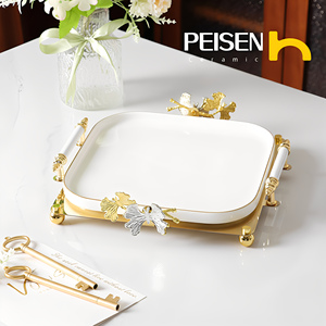 Nouvel ensemble de vaisselle à steak à bord doré, plateau décoratif en métal papillon pour hôtels, assiette à dessert <span class=keywords><strong>personnalisable</strong></span> pour gâteaux - Product Image 4