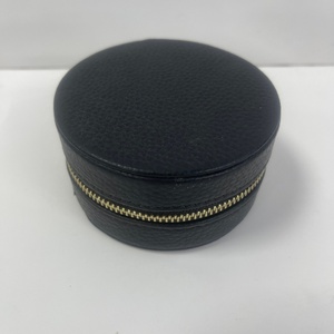 Round Mini Jewelry Organizer <b>Case</b> Top Grain Cowhide Leather With Zipper Closure for <b>Earrings</b> Rings Necklaces Gifts Box <b>Case</b> - Product Image 2