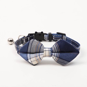 Collier à carreaux pour chat avec nœud papillon, sangle réglable avec clochette, en coton à carreaux pour petits chats, usage quotidien toutes saisons - Product Image 3