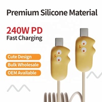 Cable de Carga USB C con Diseño de Gato, 240W, Carga Rápida, Cable de Datos, Accesorios Móviles de Silicona Premium