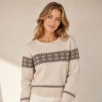 Pull-over décontracté personnalisé pour femme, col rond, jacquard, en peluche, tricot Fair Isle, poignets côtelés, automne-hiver