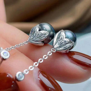 Accessoires en argent S925 pour la création de bijoux, plateau vide avec perles rondes de 8-9 mm pour des boucles d'oreilles simples en argent, collection 2022 - Product Image 3