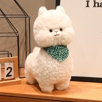 Peluche d'alpaga mignonne avec écharpe, poupée d'alpaga en peluche douce, marron/blanc, 26 cm, pour cadeau d'enfant, décoration de la maison