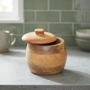 Handcrafted Mango Wood Wedding Decorative <b>Jar</b> with Lid-Natural Honey Brown Mid Century Modern Storage Urn JR-001 - Product Image 2