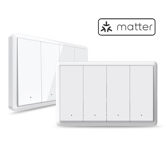 Matter US WiFi Smart Wall Light Switch 1-4 Gangs Neutral Wire Push Physical Switches Works Alexa Home Hotel Use Modern Design