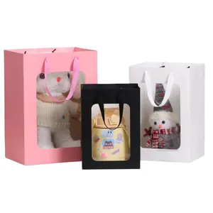 Stock PET Clear Window Gift Shopping Bag Hot Stamping Surface Handling For Cosmetics Custom Packaging For Clothing Logo