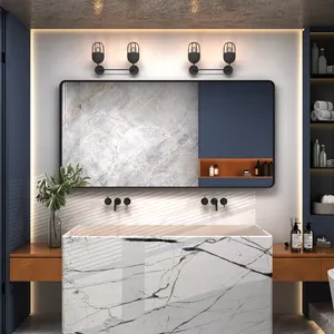 Espejo de pared para baño, espejo de marco de Metal y aluminio con Panel de vidrio rectangular, con esquina redondeada, color negro