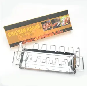 Rack de aço inoxidável dobrável para pernas de frango, forno de acampamento, churrasqueira, rack de churrasco com bandeja inferior, ferramentas para churrasco