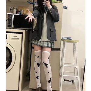 Cow Print Over The Knee Stockings Women Ultra Thin 0D Thigh High <b>Polyester</b> Fiber White <b>Socks</b> For Youth - Product Image 4