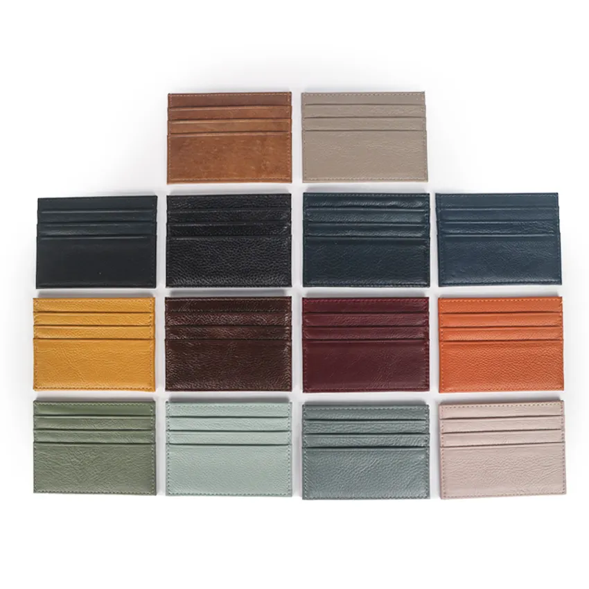 Carteira de couro compacto para homens com bloqueio Rfid de cores personalizadas porta-cartões em couro fino