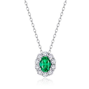 Collar con Colgante <span class=keywords><strong>de</strong></span> Esmeralda Cultivada en Laboratorio, Chapado en Platino, Plata <span class=keywords><strong>de</strong></span> Ley 925, Corte Ovalado, Pera, Redondo, Multi Estilo, Joyería Fina - Product Image 6