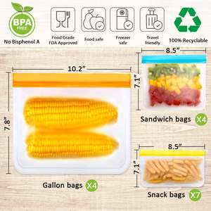 Bolsa de almacenamiento de alimentos sin BAP, conjunto de bolsas de alimentos PEVA reutilizables para mantenimiento fresco - Product Image 2