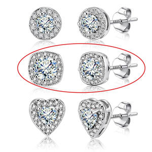 Boucles d'oreilles pendantes en laiton plaqué or avec halo, zircon cubique étincelant, styles géométriques tendance (rond/carré/cœur), plusieurs modèles - Product Image 6