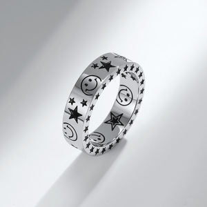 Instagram-worthy creative star and smiley face titanium steel <b>rings</b>, trendy unisex accessories, star and moon <b>couple</b> <b>rings</b>. - Product Image 3